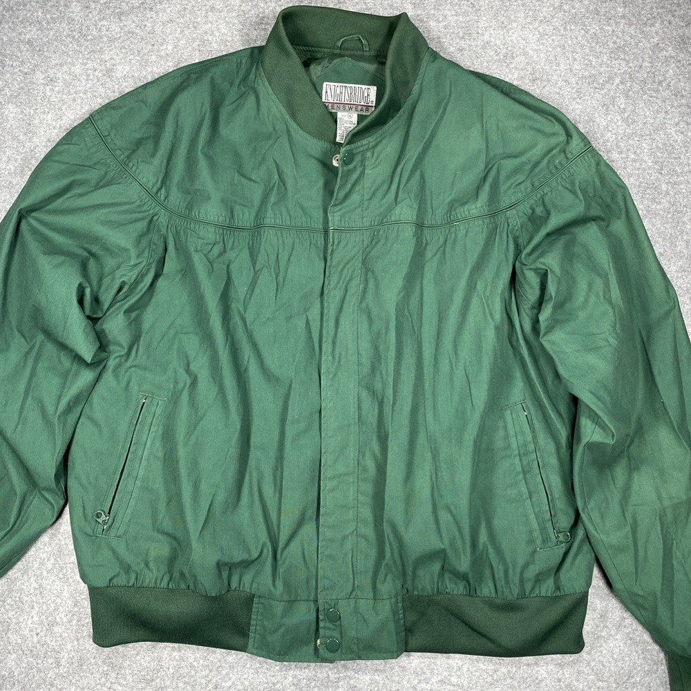Knightsbridge Mens XL Bomber Jacket Green VTG 90s Retro Lightweight Cotton Coat